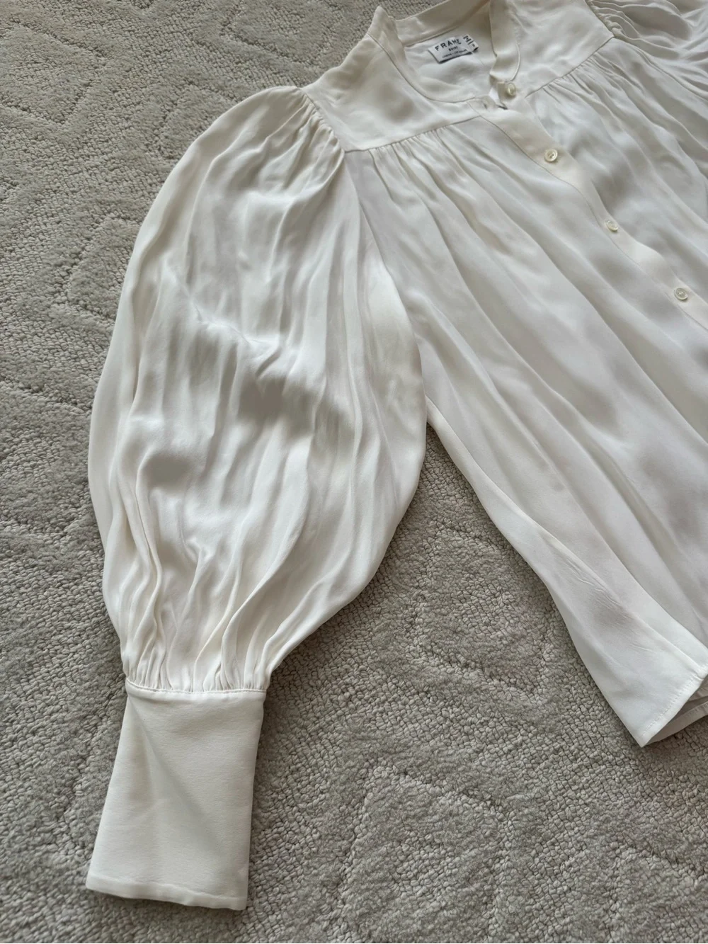 Frame Denim Ivory Pleated Band-Collar Button-Down Chloe Silk Blouse/ S/ NWT - Picture 12 of 14